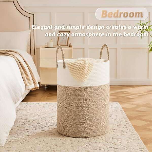 Artfeel Laundry Basket,Woven Cotton Rope Laundry Hamper,60L for Decor Storage of Dirty Clothes,Toys and Blankets in Bathroom,Baby Room and Living Room - Image 5
