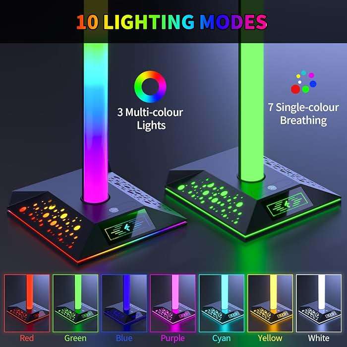 Xergur Gaming Headphone Stand PC Accessories - RGB Headset Stand with 2 USB Charger, Cool LED Headphone Holder PC Gaming Accessories for Boys Men Gamers, Computer Game Hardware for Desk - Image 2