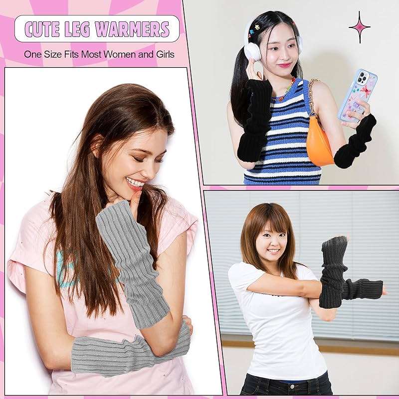 Berlune 6 Pairs Arm Warmers Kawaii Sleeves Cute Y2k Harajuku Japanese Style for Women Girls Lolita Costume School, 6 Colors - Image 5