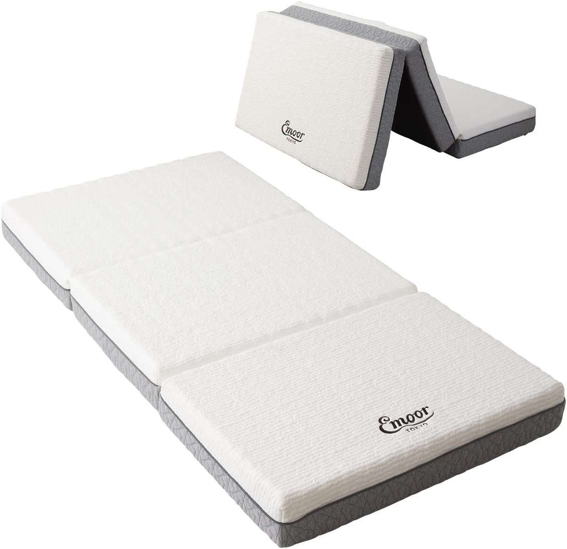 EMOOR Japanese Futon Mattress Tri-Fold Type Premium Queen White & Gray, High-Density Extra-Thick Removal Cover Three-Layer Urethane Foam - Image 1