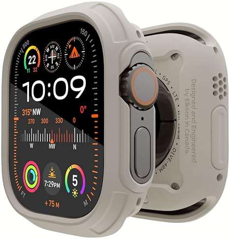 elkson for 49mm Apple Watch Ultra 3/2/1 Bumper Case with Screen Protector Tempered Glass, Quattro Max Series Rugged for iWatch, Military Grade Durable Protective Cover, Flexible Shockproof, Starlight - Image 1