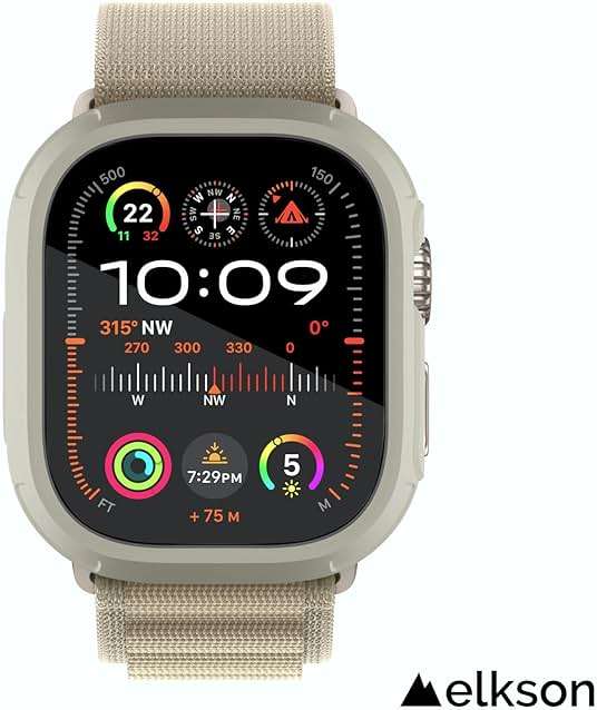 elkson for 49mm Apple Watch Ultra 3/2/1 Bumper Case with Screen Protector Tempered Glass, Quattro Max Series Rugged for iWatch, Military Grade Durable Protective Cover, Flexible Shockproof, Starlight - Image 2