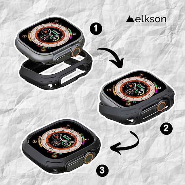 elkson for 49mm Apple Watch Ultra 3/2/1 Bumper Case with Screen Protector Tempered Glass, Quattro Max Series Rugged for iWatch, Military Grade Durable Protective Cover, Flexible Shockproof, Starlight - Image 3