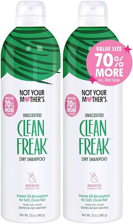 Not Your Mother's Value Pack Clean Freak Unscented Jumbo Dry Shampoo (2-Pack) - 12 oz Each - 70% More to Instantly Absorb Oil and Refresh Hair Between Washes - No Scent - For All Hair Types - Image 1