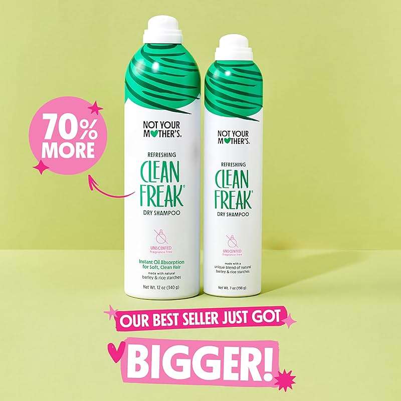 Not Your Mother's Value Pack Clean Freak Unscented Jumbo Dry Shampoo (2-Pack) - 12 oz Each - 70% More to Instantly Absorb Oil and Refresh Hair Between Washes - No Scent - For All Hair Types - Image 3