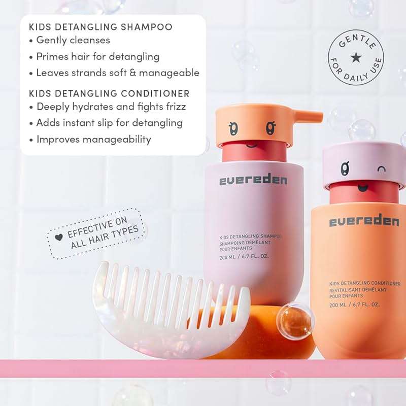 Evereden Kids Detangling Shampoo & Conditioner Set, Ages 3+ | Dermatologist-Tested, Gentle, No Silicones | With Plant Protein Peptides & Argan Oil | Vegan Children's Haircare, Sulfate & Paraben-Free - Image 3