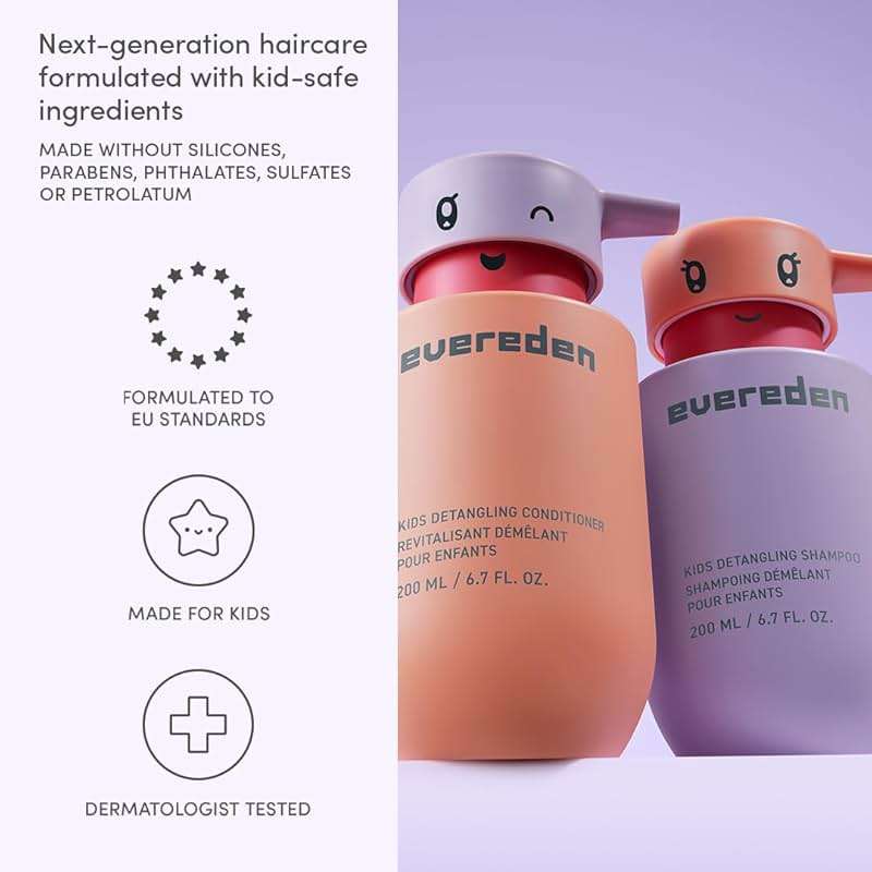 Evereden Kids Detangling Shampoo & Conditioner Set, Ages 3+ | Dermatologist-Tested, Gentle, No Silicones | With Plant Protein Peptides & Argan Oil | Vegan Children's Haircare, Sulfate & Paraben-Free - Image 5