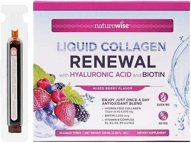 NatureWise Hydrolyzed Liquid Collagen for Women & Men 4000mg - High Absorption, Type 1 & 3 Peptides with Biotin + Vitamin C + Vitamin B Complex & Hyaluronic Acid -Mixed Berry - 10 Tubes[10 Day Supply] - Image 1