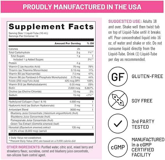 NatureWise Hydrolyzed Liquid Collagen for Women & Men 4000mg - High Absorption, Type 1 & 3 Peptides with Biotin + Vitamin C + Vitamin B Complex & Hyaluronic Acid -Mixed Berry - 10 Tubes[10 Day Supply] - Image 4