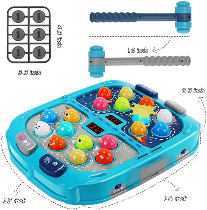 Whack Game Mole for Toddlers, Toys for 3-12 Year Old Boys Girls, Pounding Toys for Age 3-8, Birthday Gifts for 3 4 5 6 7 8+ Year Old Boys Kids, Educational Toy with Sound,Light,PK Mode with 2 Hammers - Image 3
