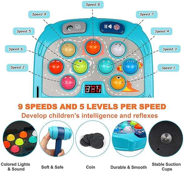 Whack Game Mole for Toddlers, Toys for 3-12 Year Old Boys Girls, Pounding Toys for Age 3-8, Birthday Gifts for 3 4 5 6 7 8+ Year Old Boys Kids, Educational Toy with Sound,Light,PK Mode with 2 Hammers - Image 4