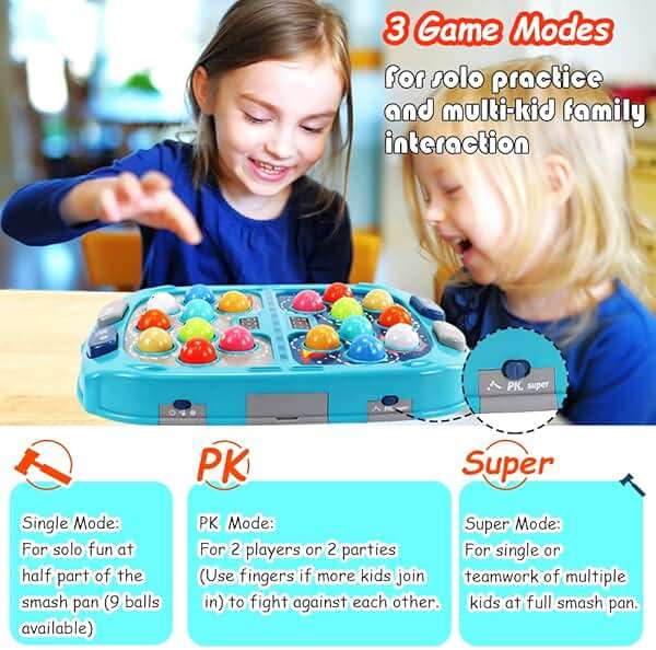 Whack Game Mole for Toddlers, Toys for 3-12 Year Old Boys Girls, Pounding Toys for Age 3-8, Birthday Gifts for 3 4 5 6 7 8+ Year Old Boys Kids, Educational Toy with Sound,Light,PK Mode with 2 Hammers - Image 6