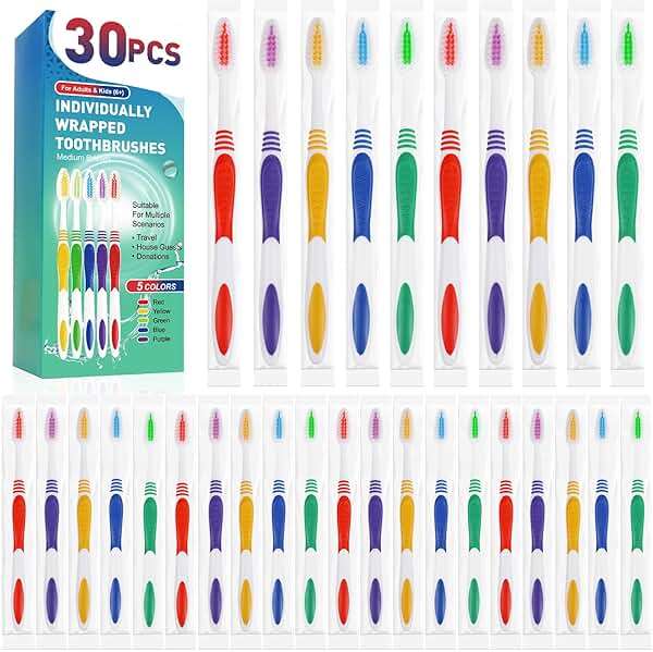 Navona 30 PCS Premium Individually Wrapped Bulk Toothbrush Pack, Disposable Toothbrushes, Kids Toothbrush, Medium Soft Bristle Toothbrushes, Ergonomics Handle, Perfect for Travel Hotel Donation - Image 1