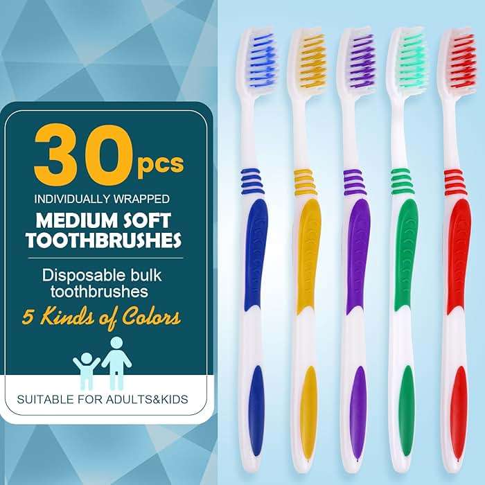 Navona 30 PCS Premium Individually Wrapped Bulk Toothbrush Pack, Disposable Toothbrushes, Kids Toothbrush, Medium Soft Bristle Toothbrushes, Ergonomics Handle, Perfect for Travel Hotel Donation - Image 2