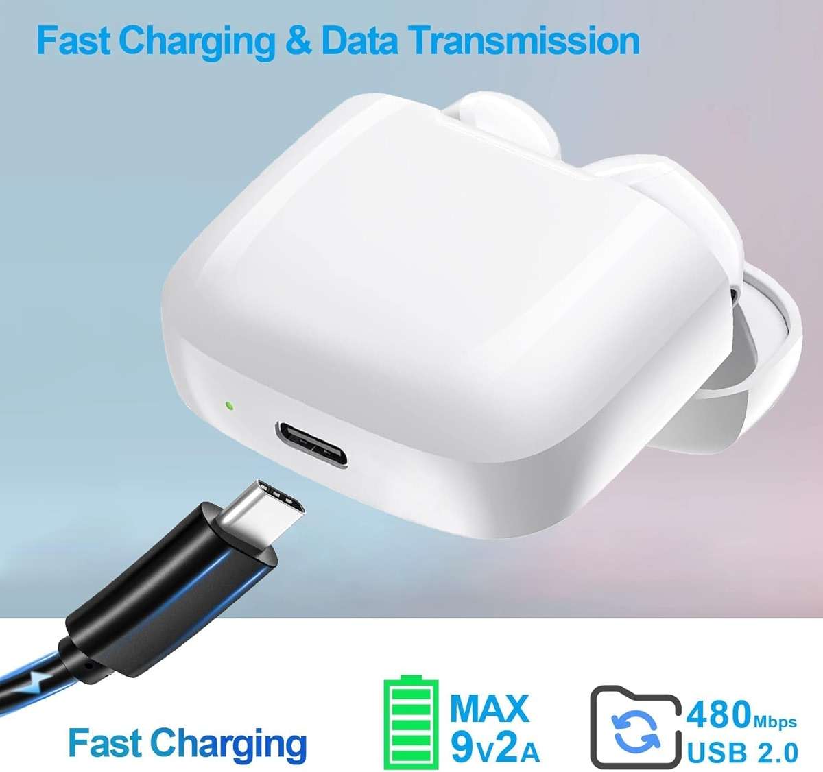 USB C Charger Cable for TOZO HT2 T20 T9 T10 T12 Pro G1 NC9 Hybrid NC2 NC7 A1 A2 Mini True Bluetooth Wireless Earphones, USB A to Type C Replacement Fast Charging Cable (0.5m) - Image 4
