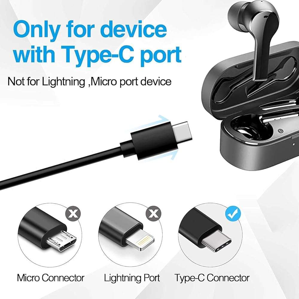 USB C Charger Cable for TOZO HT2 T20 T9 T10 T12 Pro G1 NC9 Hybrid NC2 NC7 A1 A2 Mini True Bluetooth Wireless Earphones, USB A to Type C Replacement Fast Charging Cable (0.5m) - Image 5