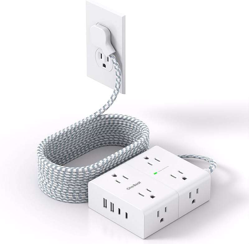 Surge Protector Power Strip 15 Ft Cord, Ultra Thin Flat Extension Cord with 8 Outlets 4 USB Ports(2 USB C), Flat Plug Power Strip, 15 Ft Long Braided Power Cord for Home, Office, Dorm Room Essentials - Image 1