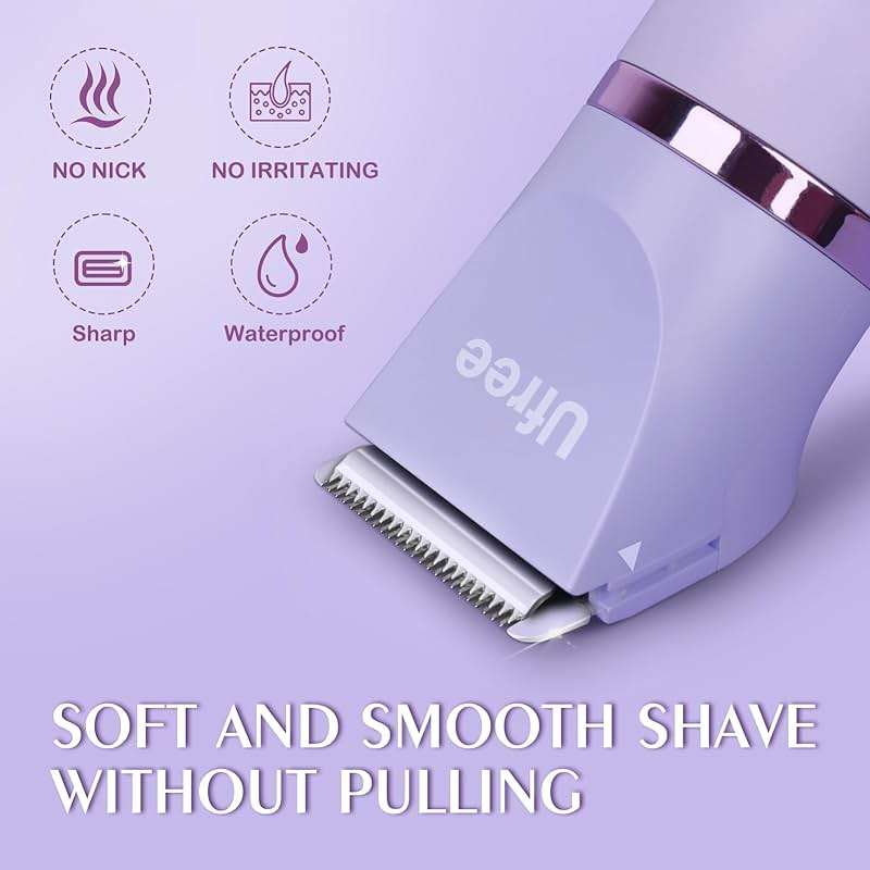 Ufree Bikini Trimmer Electric Razors for Women, Ceramic Blade Body Hair Trimmer, IPX7 Waterproof Rechargeable Lady Shaver, Personal Groomer for Legs & Pubic Hair, Gifts for Women, Purple - Image 4