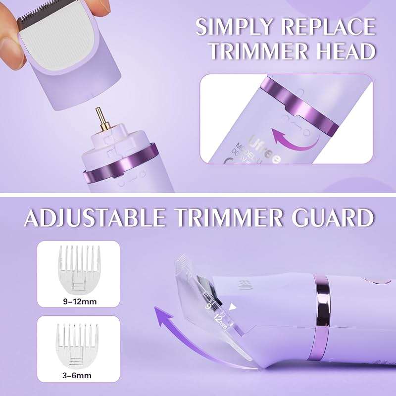 Ufree Bikini Trimmer Electric Razors for Women, Ceramic Blade Body Hair Trimmer, IPX7 Waterproof Rechargeable Lady Shaver, Personal Groomer for Legs & Pubic Hair, Gifts for Women, Purple - Image 6