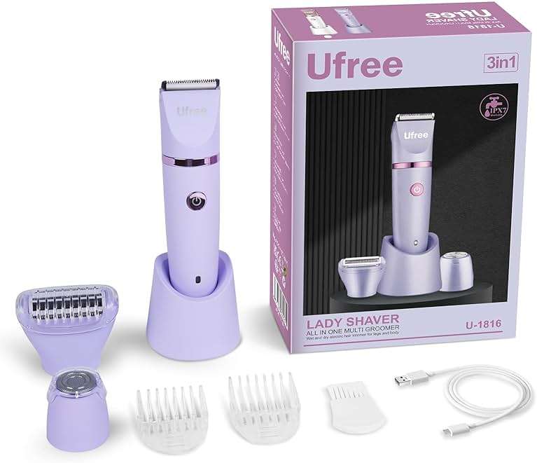 Ufree Bikini Trimmer Electric Razors for Women, Ceramic Blade Body Hair Trimmer, IPX7 Waterproof Rechargeable Lady Shaver, Personal Groomer for Legs & Pubic Hair, Gifts for Women, Purple - Image 7