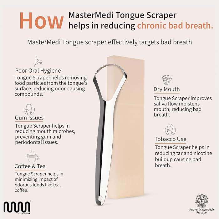 MasterMedi Tongue Scraper for Adults, 100% Stainless Steel Tongue Scrubber for Bad Breath, Easy to Use, Tongue Cleaner for Oral Care & Hygiene (SPTC-1|with Case) - Image 3
