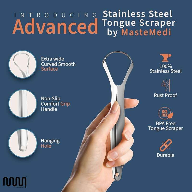 MasterMedi Tongue Scraper for Adults, 100% Stainless Steel Tongue Scrubber for Bad Breath, Easy to Use, Tongue Cleaner for Oral Care & Hygiene (SPTC-1|with Case) - Image 4