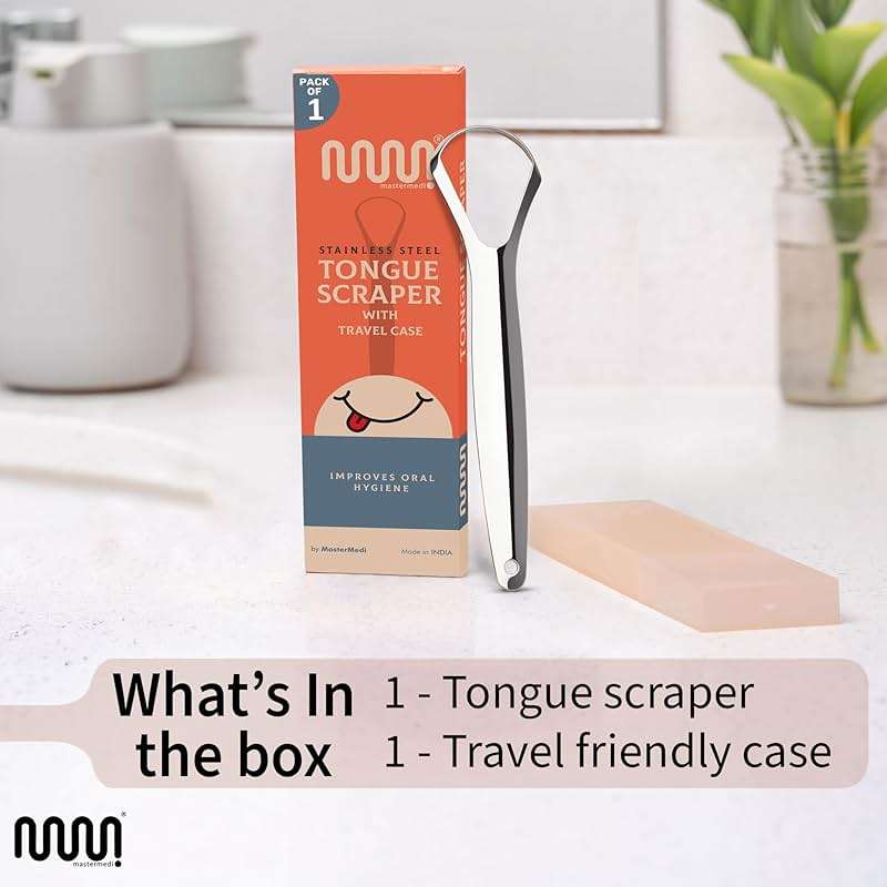 MasterMedi Tongue Scraper for Adults, 100% Stainless Steel Tongue Scrubber for Bad Breath, Easy to Use, Tongue Cleaner for Oral Care & Hygiene (SPTC-1|with Case) - Image 5