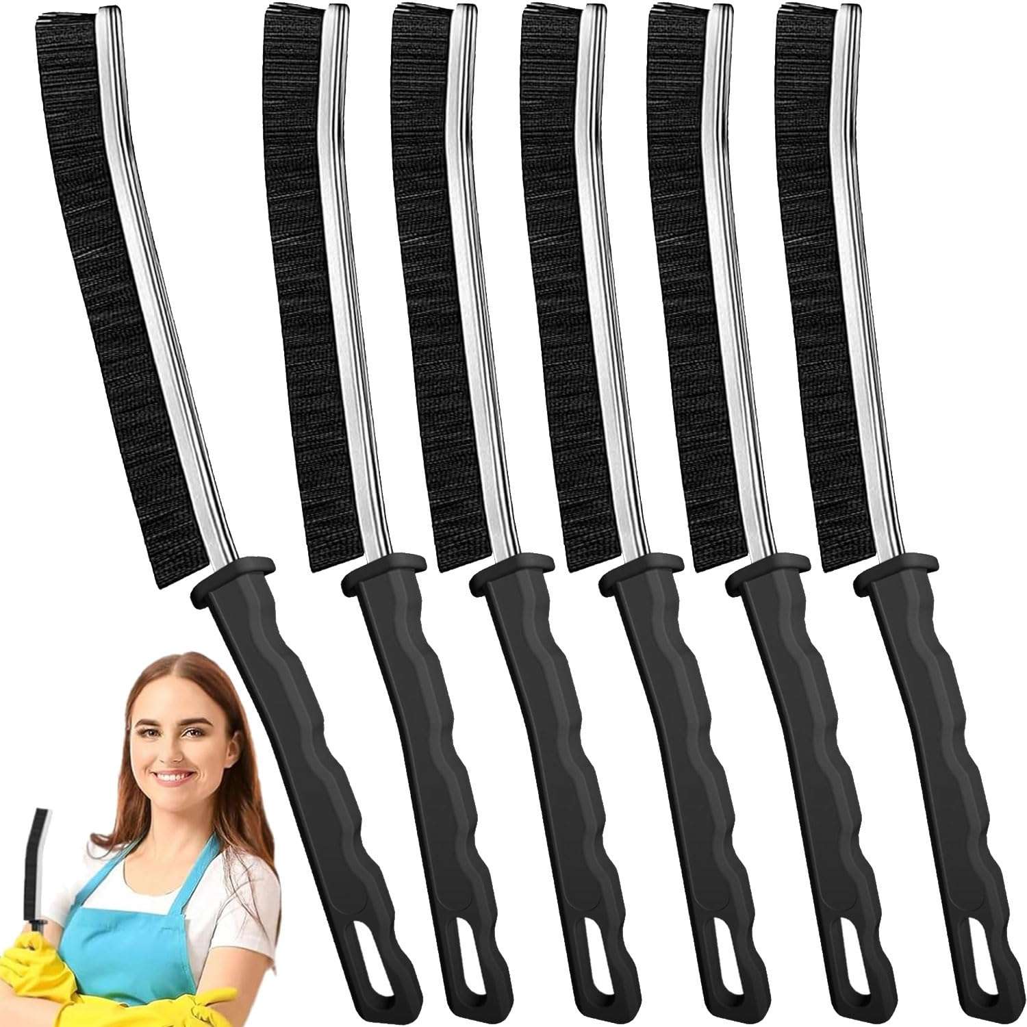Crevice Cleaning Brush 12-Pack - Heavy Duty Hard Bristle Gap Brush for Deep Cleaning - Ultra-Thin Window Track Cleaning Tool for Shower Grout, Sliding Doors, Baseboards & Auto Detailing - Image 1