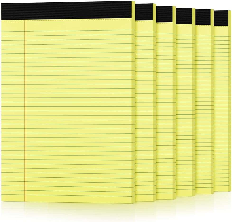 Aidunmis 6 Pack Yellow Legal Pads 8.5 x 11 College Ruled Lined Writing Note Pads 8.5 x 11 Narrow Ruled Yellow Paper Pads Legal Pad 8.5x11 Pads of Paper 30 Sheets Writing Pad Legal Notepads 8.5x11 - Image 1