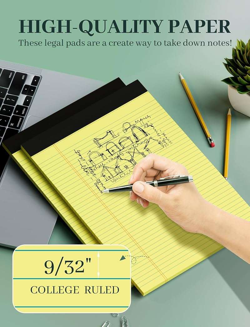 Aidunmis 6 Pack Yellow Legal Pads 8.5 x 11 College Ruled Lined Writing Note Pads 8.5 x 11 Narrow Ruled Yellow Paper Pads Legal Pad 8.5x11 Pads of Paper 30 Sheets Writing Pad Legal Notepads 8.5x11 - Image 6