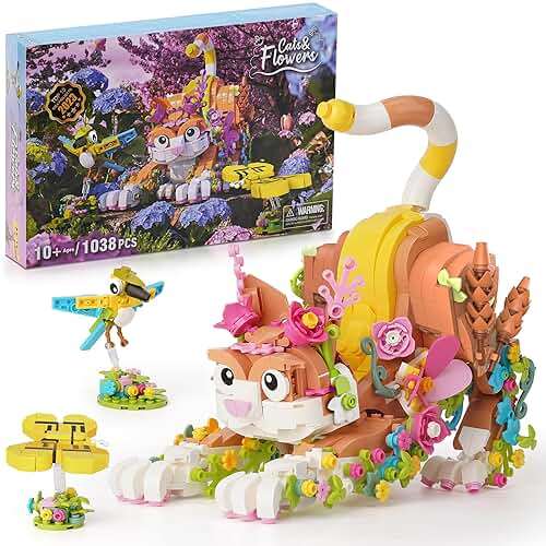 JOJO&Peach Cat and Flower Building Toy Set for Girls, Animals Plant Model Ideas Birthday Gift for Women Adults Teens Girlfriend Mom Wife Age 8 9 10 11 12+ (1038 Pieces) - Image 1