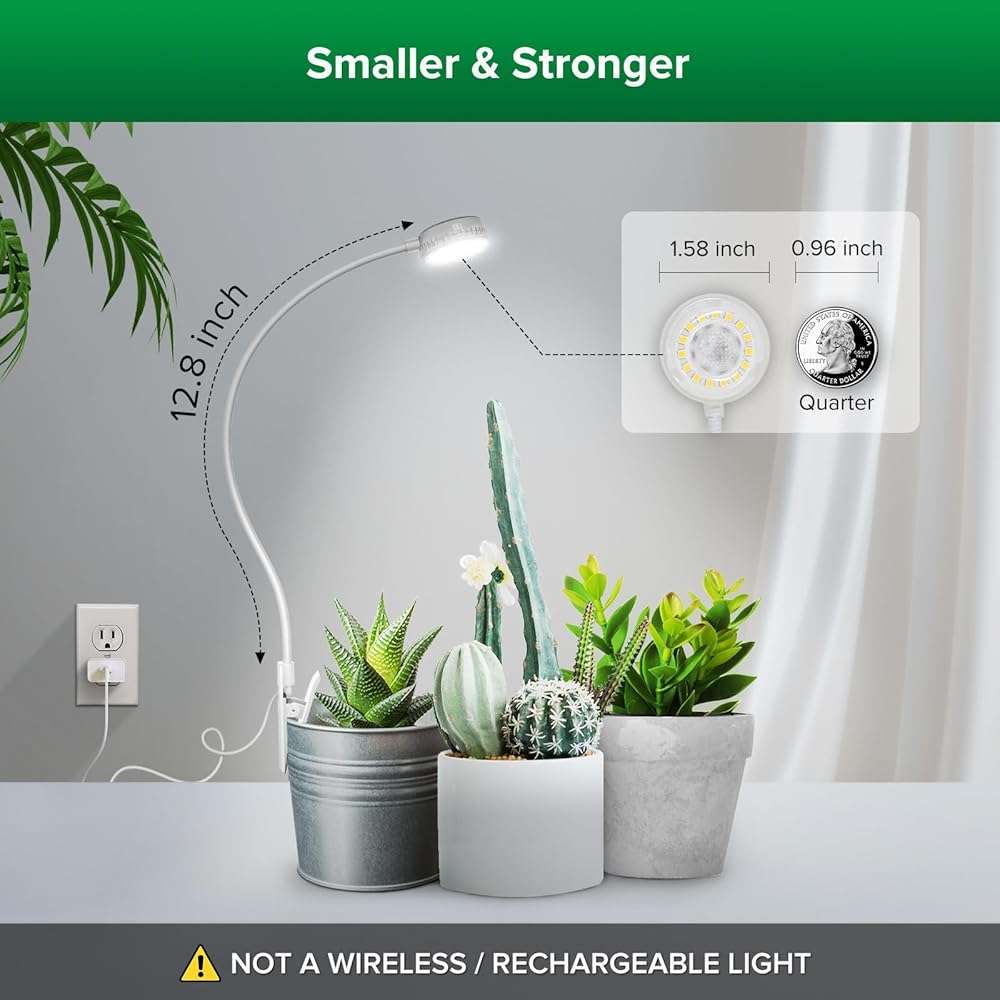 SANSI Grow Lights for Indoor Plants, ETL Listed Pot Clip LED Plant Lights for Indoor Growing, Full Spectrum, 4-Level Dimmable, Auto On Off 3 6 12 Hrs Timer for Small Plants, Garden White 5V 2-Pack - Image 3