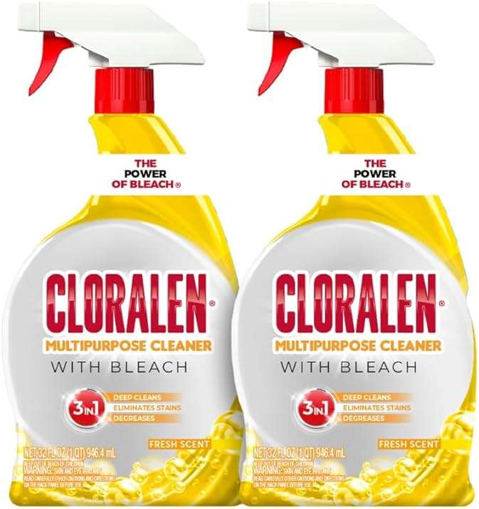 Cloralen All Purpose Cleaner with Bleach Spray - (2 Pack) 32 fl oz - Fresh Scent - 3-in-1 Multipurpose Cleaner Spray - Deep Cleans, Eliminates Stains & Degreases - Image 1