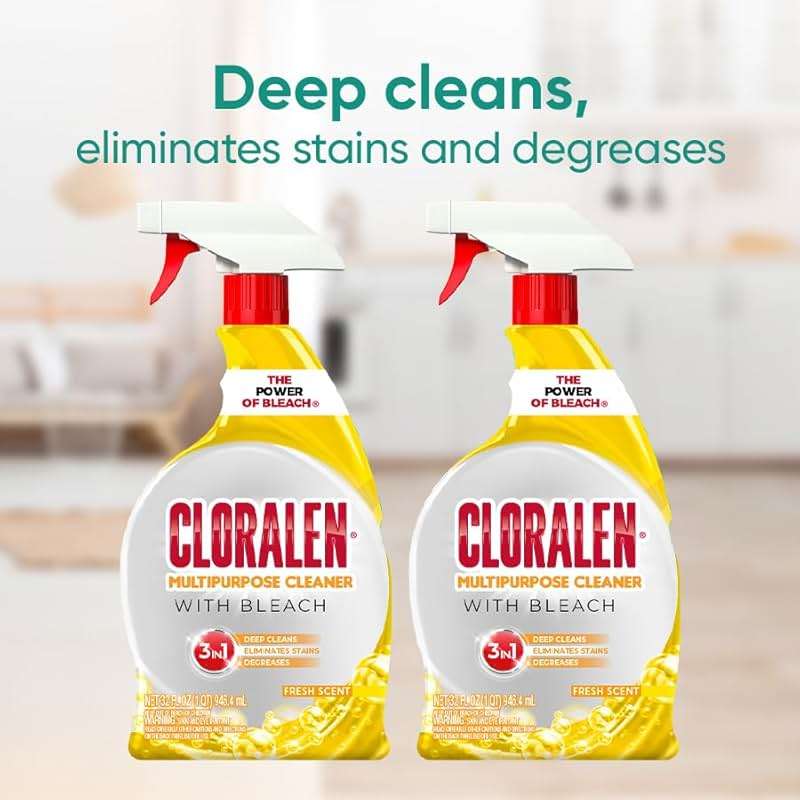 Cloralen All Purpose Cleaner with Bleach Spray - (2 Pack) 32 fl oz - Fresh Scent - 3-in-1 Multipurpose Cleaner Spray - Deep Cleans, Eliminates Stains & Degreases - Image 3