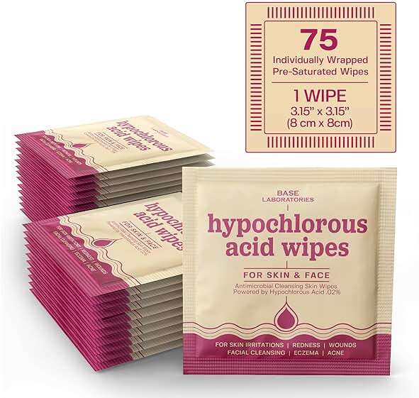 BASE LABORATORIES Hypochlorous Acid Wipes for Face & Skin - Facial Cleansing and Daily Skin Repair Hypochlorous Acid Wipes - for Sensitive Skin, Redness, Irritations, Eczema - 75 Wipes - Image 6