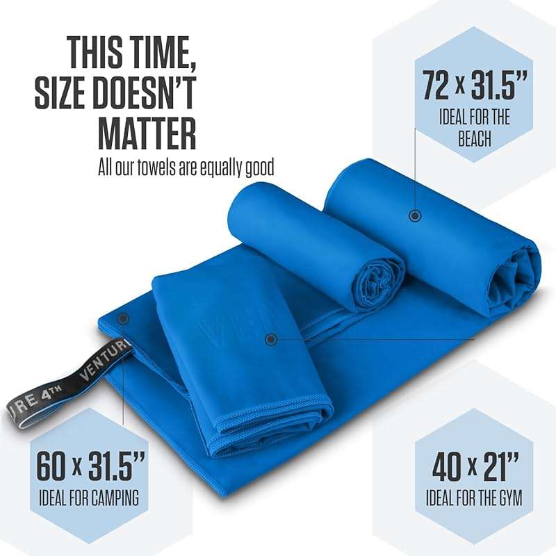 VENTURE 4TH Quick Dry Towel. Microfiber Travel Towel Ideal for Camping, Hiking, Backpacking, Gym. Lightweight & Fast Drying Travel Towels for Body. Compact & Easy to Pack - Blue Medium - Image 4