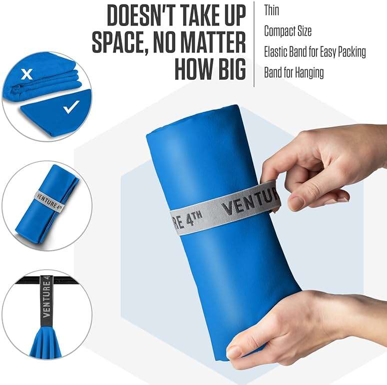 VENTURE 4TH Quick Dry Towel. Microfiber Travel Towel Ideal for Camping, Hiking, Backpacking, Gym. Lightweight & Fast Drying Travel Towels for Body. Compact & Easy to Pack - Blue Medium - Image 8