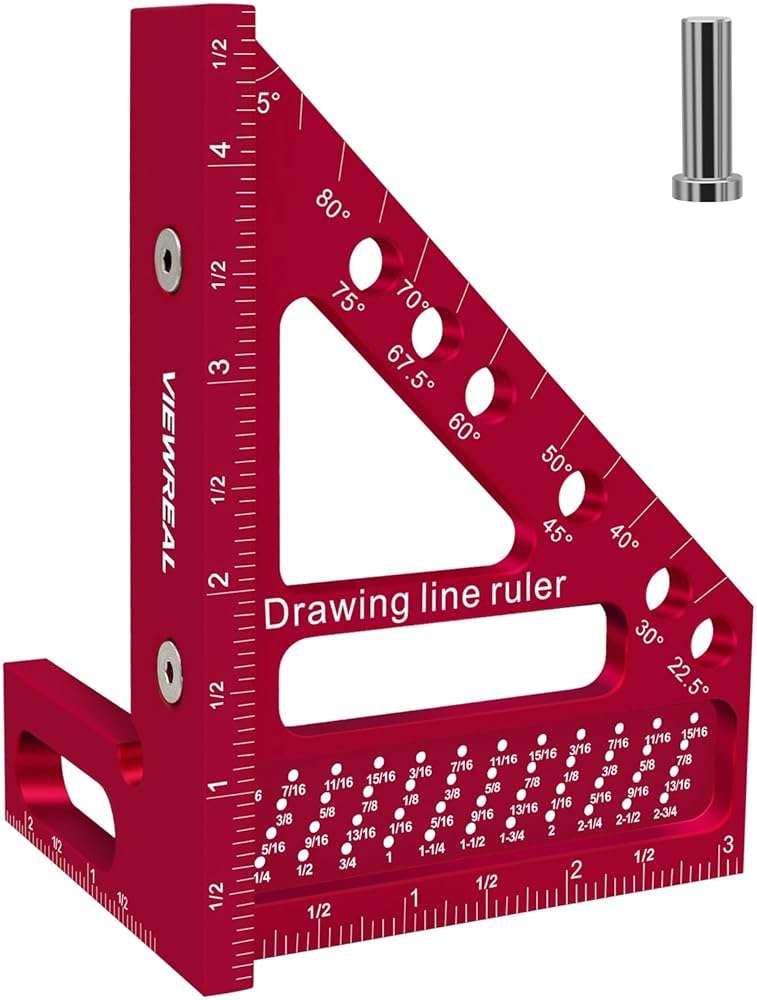 ViewReal Premium Carpenter Square Hole Scribing Ruler Woodworking Square 22.5-90 Degree Measuring Ruler with Angle Pin,Versatile Multi Angle Square for Woodworking, Engineering, and Construction - Image 1