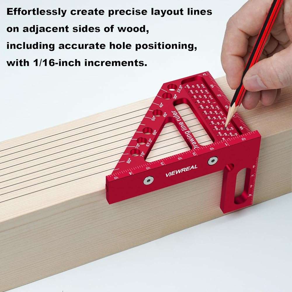 ViewReal Premium Carpenter Square Hole Scribing Ruler Woodworking Square 22.5-90 Degree Measuring Ruler with Angle Pin,Versatile Multi Angle Square for Woodworking, Engineering, and Construction - Image 3