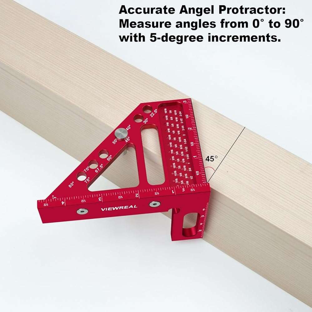 ViewReal Premium Carpenter Square Hole Scribing Ruler Woodworking Square 22.5-90 Degree Measuring Ruler with Angle Pin,Versatile Multi Angle Square for Woodworking, Engineering, and Construction - Image 4