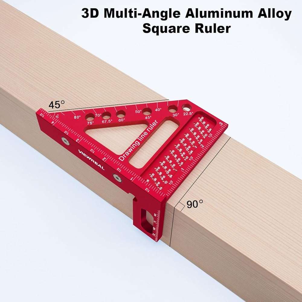 ViewReal Premium Carpenter Square Hole Scribing Ruler Woodworking Square 22.5-90 Degree Measuring Ruler with Angle Pin,Versatile Multi Angle Square for Woodworking, Engineering, and Construction - Image 5