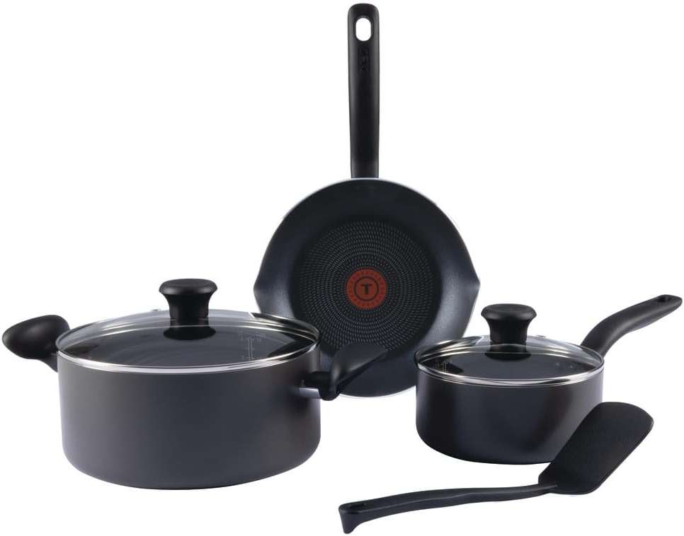 T-fal Initiatives Nonstick Cookware Set 6 Piece Oven Safe 350F Cookware, Pots and Pans, Oven, Broil, Dishwasher Safe Gray - Image 1