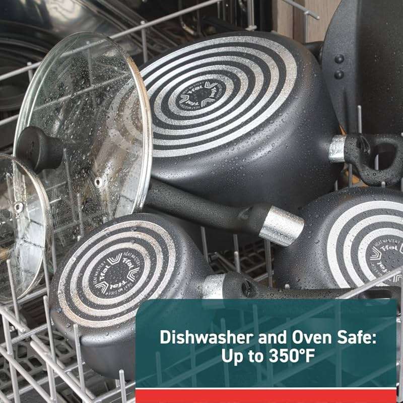 T-fal Initiatives Nonstick Cookware Set 6 Piece Oven Safe 350F Cookware, Pots and Pans, Oven, Broil, Dishwasher Safe Gray - Image 8