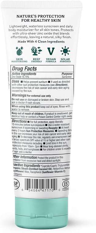 Badger Mineral Daily Sunscreen with Zinc Oxide, SPF 30, Lightweight & Easy to Apply w/No White Cast, Moisturizing Organic Sunscreen, Reef Safe, Vegan, Unscented, 4 fl oz - Image 2