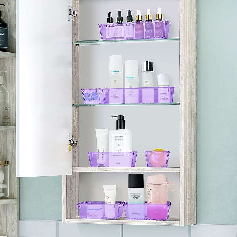 WOWBOX 25 PCS Plastic Drawer Organizer Set, Desk Drawer Divider Organizers and Storage Bins for Makeup, Jewelry, Gadgets for Kitchen, Bedroom, Bathroom, Office, Clear Purple - Image 2