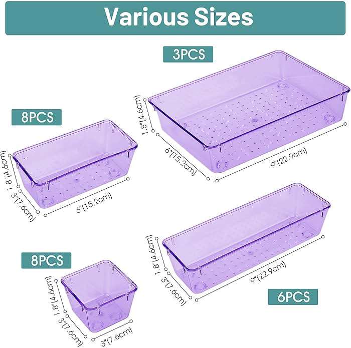 WOWBOX 25 PCS Plastic Drawer Organizer Set, Desk Drawer Divider Organizers and Storage Bins for Makeup, Jewelry, Gadgets for Kitchen, Bedroom, Bathroom, Office, Clear Purple - Image 3