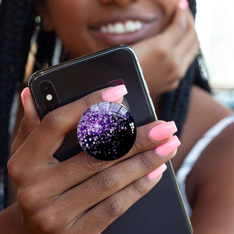 WUYULB Clear Crystal Glitter Collapsible Expandiing Moblile Phone Grip Stand Holder for Smartphones and Tablets Cell Phone Accessory (Dark Night Purple) - Image 3