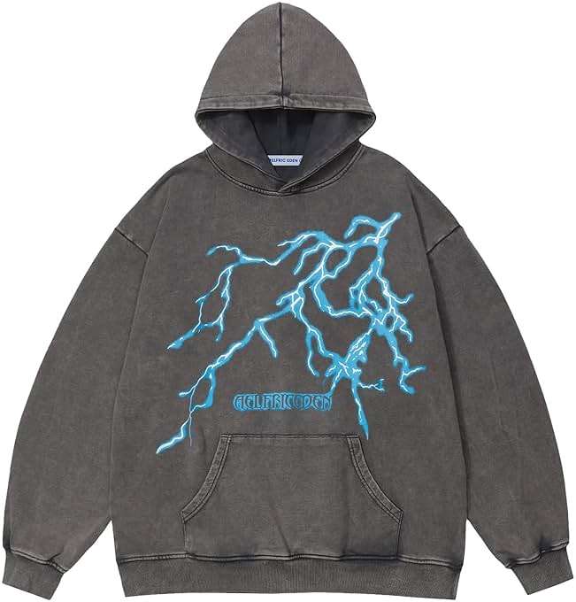 Aelfric Eden Mens Lightning Graphic Hoodies Print Oversized Unisex Streetwear Vintage Hoodie Y2k Sweatshirt Pocket Pullover - Image 1