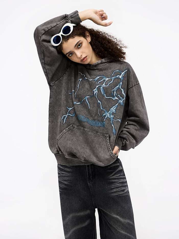 Aelfric Eden Mens Lightning Graphic Hoodies Print Oversized Unisex Streetwear Vintage Hoodie Y2k Sweatshirt Pocket Pullover - Image 7