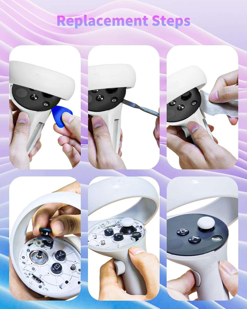 Replacement Kit for Meta Quest 2 Controller/for Oculus Quest 2 Controller(9 in one),Repair Accessories for Oculus Quest 2 Controller,Includes Thumbsticks, Caps, Triangle Tool, and Pry Bar - Image 4